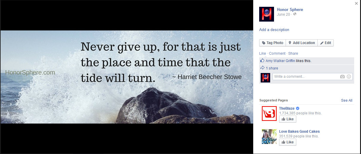 Never give up, for that is just the place and time that the tide will turn. ~ Harriet Beecher Stowe