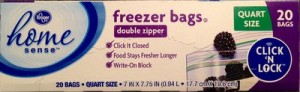 Kroger home sensetm Freezer bags, 20 count, quart size with write-on block