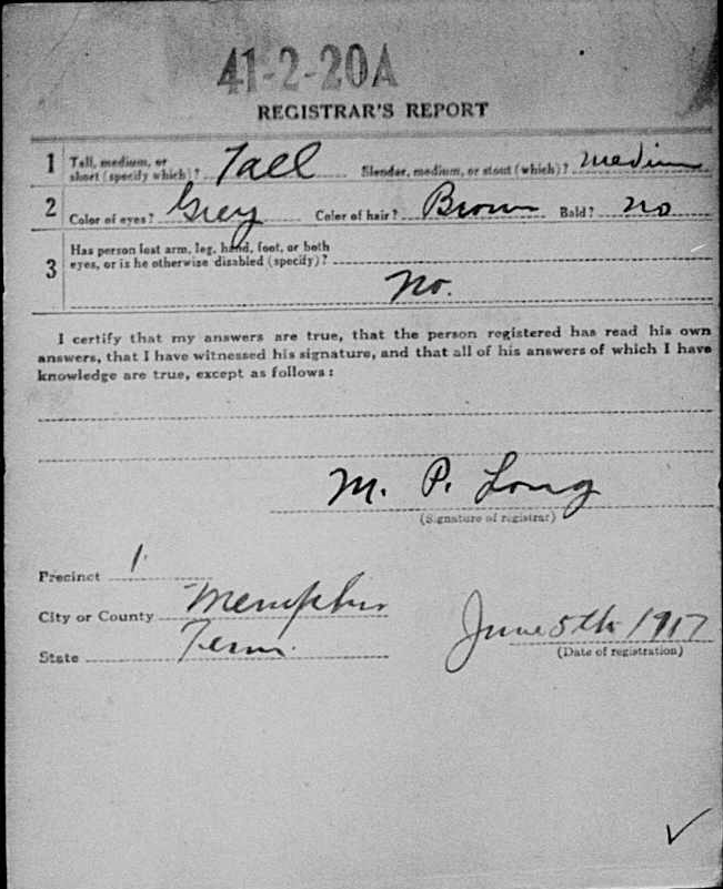 Joseph B Adkison World War I draft card - pg 2